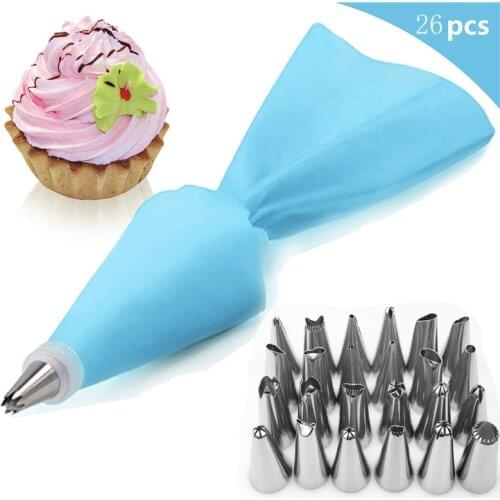 26Pcs/Lot Silicone Pastry Bag Tips Kitchen DIY Cake Icing Piping Cream Cake Decorating Tools Reusable Pastry Bags+24 Nozzle Set