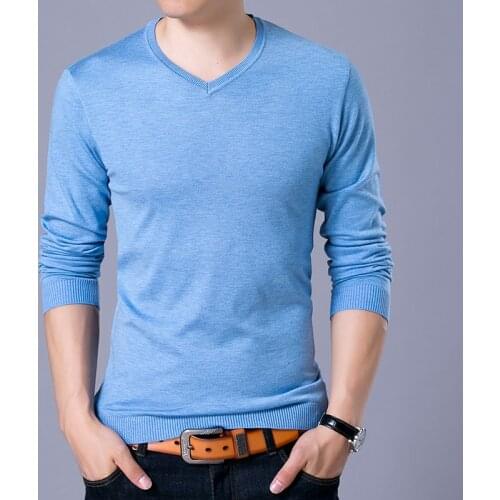 2020 spring Autumn Mens Sweater Fashion mens Casual slim Solid color V-neck pullover Long sleeve Jumper Male Knitted Shirt
