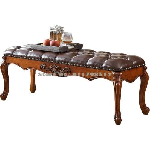 European style bed end stool bedroom bedside stool carved bedroom bench shoe changing stool all solid wood American retro bed en