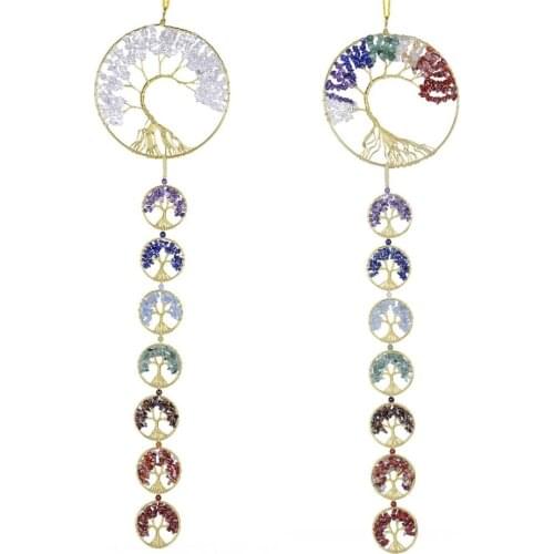 TUMBEELLUWA Healing Crystal Handmade Wire Wrapped Tree of Life Wall Hanger 7 Chakra Stones Hanging Ornament Window Home Decor