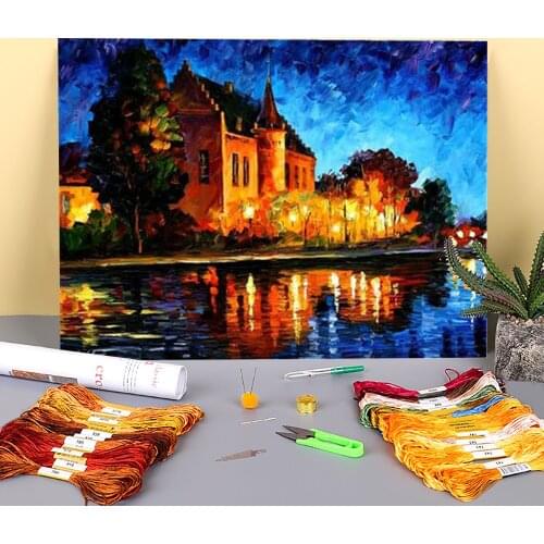 Brussels - Castle Saventem Printed Water-Soluble Canvas 11CT Cross-Stitch Embroidery Complete Kit DMC work Different