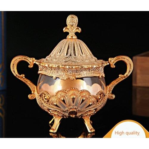 High Quality Alloy Glass Cruet Salt Jar New Peacock Pattern European Style Tea House Household Sugar Bowl