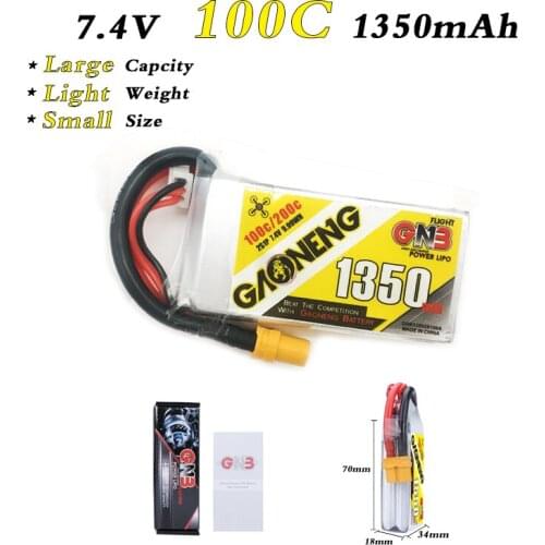High Rate RC Drone Gaoneng GNB Lipo 2S 7.4V 1350mAh 100C/200C Lipo Battery With XT60 For FPV Drone RC Car Helicopter RC Parts