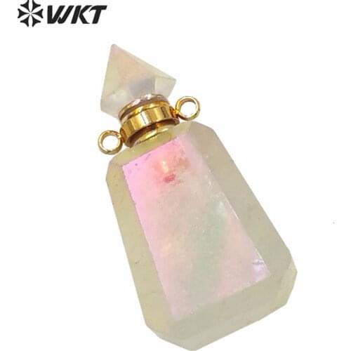 WT-P1616 WKT newest natural crystal quart Aura angel perfume bottle fashion gold exclusive design Aura spirit bottle pendant