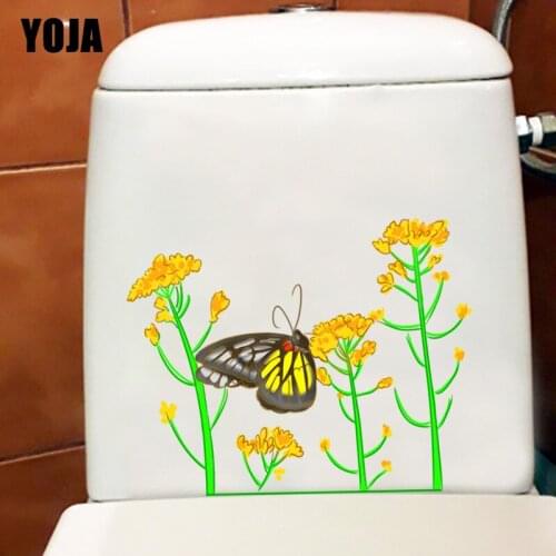 YOJA 21.2X17CM Rape Flower Butterfly Cartoon Wall Sticker Toilet Decal Lovely Animal House Decoration T1-2168