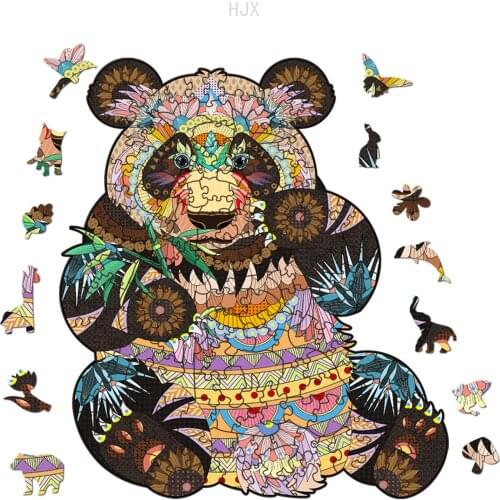 Funny Panda Jigsaw Puzzle Wooden Learning Educational Toys Animals Puzzles Stress Relief Toy for Kids Boys Girls Children Adults