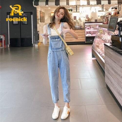 ROENICK Women High Waist Pockets Jumpsuits Ankle-length Simple Loose All-match Leisure Overall Korean Chic Ulzzang Daily Rompers