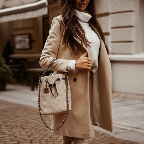 Autumn Women Wool Blend Trench Coat Solid Long Sleeve Double-breasted Lapel Blazer Female 2021 Winter Classic Lady Elegant Coats