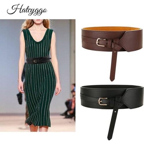 HATCYGGO Fashion Women Waist Belt Wide Cummerbunds Ladies Genuine Leather Waistband High Quality Belts For Dresses Corsets Strap