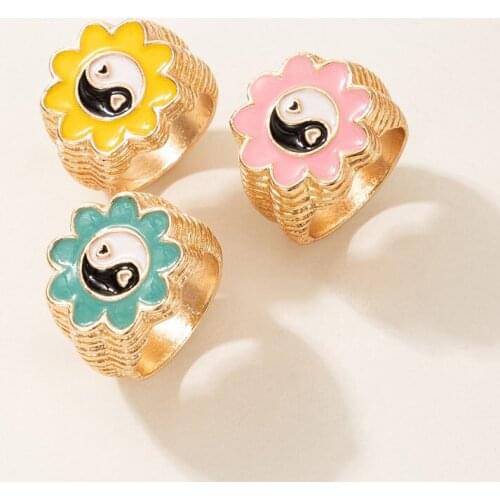 Gold Color Enamel Tai Ji Yin Yang Rings Women Creative Sunflower Finger Rings For Women Jewelry Wholesale Bijoux Femme YG-04