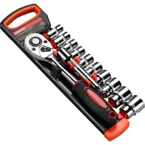 1/2 Inch Ratchet Socket Wrench Set, Drive Socket Set with 10 Sockets and 2 Way Quick Released Ratchet Handle and Extension Bar