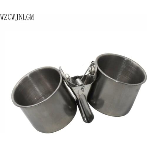 Pigeon Food Water Feeding Bird Double Cups With Clip Stainless Steel Parrot Cage Stand Bird Drinking Cup 1pcs