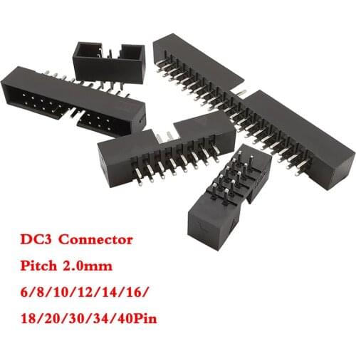 10Pcs Pitch 2.0mm Male Socket Straight IDC Box Headers Double Row DC3 Header DIP 6/8/10/12/14/16/18/20/30/34/40 Pin