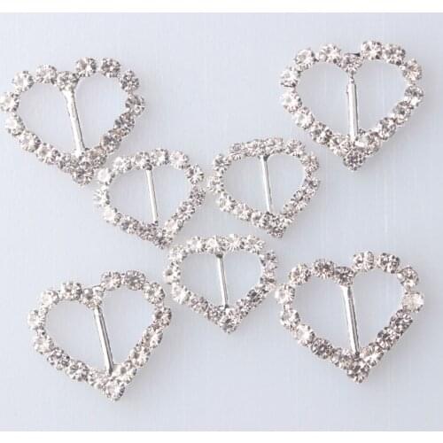 17mm 7/10" Silver Heart rhinestone embellishment DIY accessories decoration buckle for wedding invitation card for ribbon slider