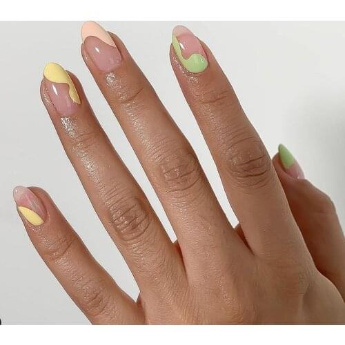 24 Pcs False Nail Love Heart Abstract Fire Flame Long Coffin Almond Nails Wearable Ballerina Full Cover Nail Tips Makeup Tool
