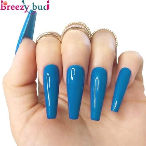 24pcs Long Franch False Nail Full Cover Nail Tips With Glue Detachable Press on Ballerina Fake Nails Art Decoration