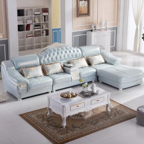 3seat +1seat +1 seat+ottoma/ lot)blue color l shaped home leather sofa furniture set #CE-5503