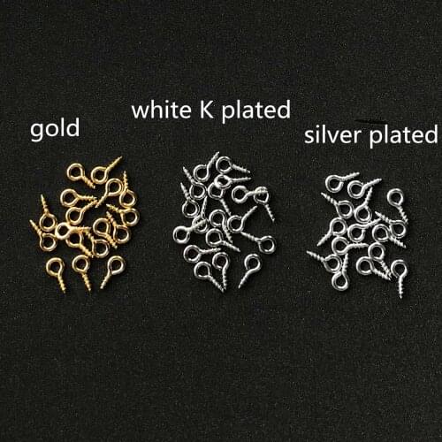 50g/lot 8*4*1 mm Screw Eye Pins For Pendant Iron Screw Eye Hooks Clasps Fit Drilled Beads DIY Jewelry Making 3 colors