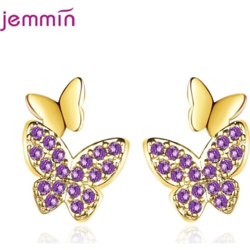925 Sterling Silver Cute Butterfly Statement Earrings For Women Girls 2020 Trend CZ Cubic Zirconia Fashion Jewelry Wholesale