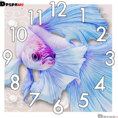 Full Square/Round 5D Drill Diamond Painting With Clock Animal Fish 3D Embroidery Mosaic Cross-stitch Kits Wall Home Decor