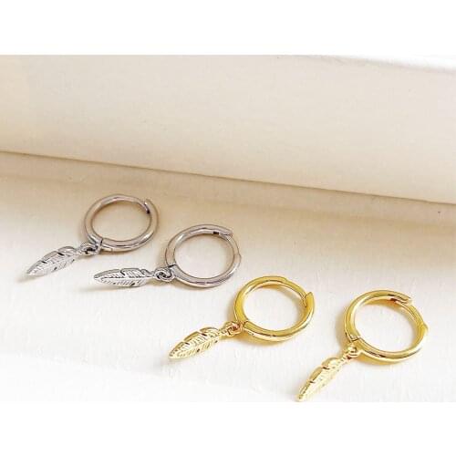 Amaiyllis 925 Sterling Silver Light Luxury Feather Pendant Earrings Stud Handmade Boho Cuff Earring For Women Jewelry