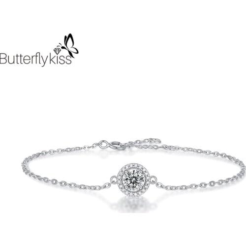 BK Moissanite Bracelets For Women 925 Sterling Silver Adjustable Round Lady Fine Bracelets Jewelry Simple Wedding Gifts