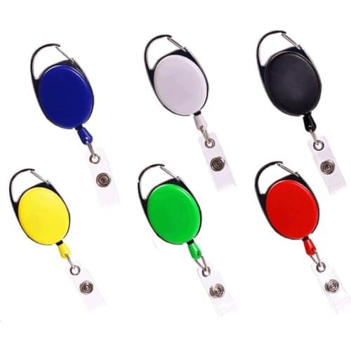 Solid Color Plastic Retractable Badge Reel Keychain Staff Work Card Clip Keyring Key Chains for ID Tag Pass Access Card Lanyard