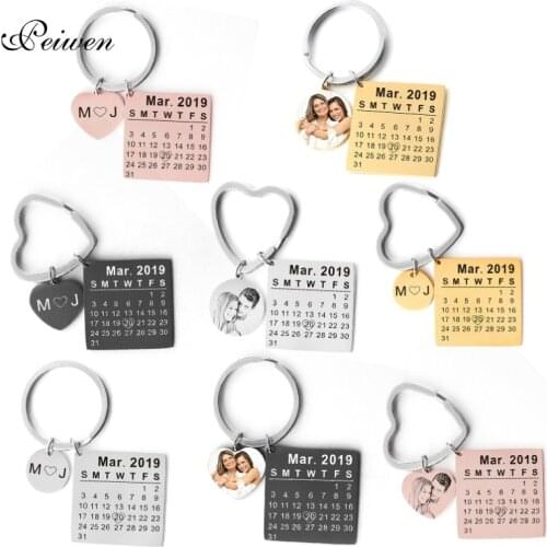 Personalized Customized Calendar Keychain Custom Photo Anniversary Date highlighted with heart Engrave Special Date Keyring Gift