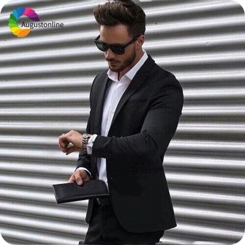 Black Slim Fit Business Men Suits Wedding Tuxedos Terno Groom Wear 2 Pieces (Jacket+Pants) Groomsmen Suits Costume Homme