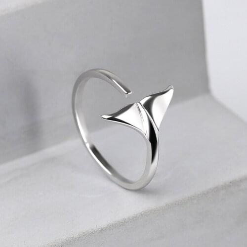 Pure 925 Sterling Silver Finger Rings For Women Statement Korean Mermaid Tail Simple Smooth Adjustable Ring Party Gift Wholesale