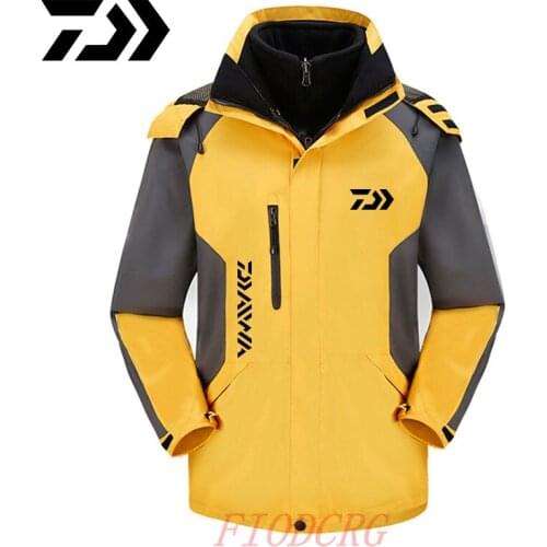 Daiwa Mens 2-in-1 Waterproof Ski Jacket Windproof Fishing Jackets Winter Warm Fleece Hooded Snow Coat Raincoat Fishing Clothes