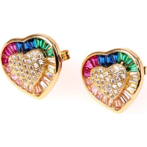 EYIKA Semi-circle Small Stud Earring Filled Mixing Color Cubic Zirconia Luxury Women Jewelry Heart/Butterfly Aretes De Moda