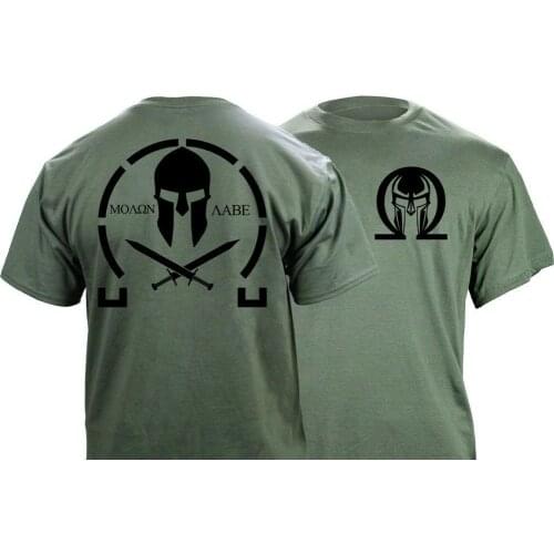 MenS Classic Molon Labe Graphic T-Shirt Double Side New Summer Fashion Mens Tees Short-Sleeved Cotton Customize T Shirt