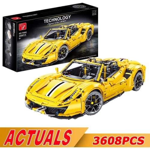 T5005 High-Tech Supercar Yellow 488 Pista Sports Master Car 1:8 Model Super Racing Car Building Blocks Bricks Toys Kids Gifts