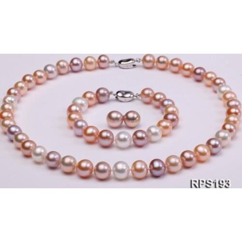 Unique Pearls jewellery Stone Real Pearl Jewellery Set Top Quality 10mm Mixes Round Freshwater Pearl Necklace Bracelet Earring