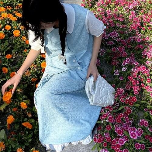 2 Piece Sets Women Retro Sweet Korean Style Ruched Simple Outfits Turn Down Collar Student Summer Stylish Lovely Vintage Female