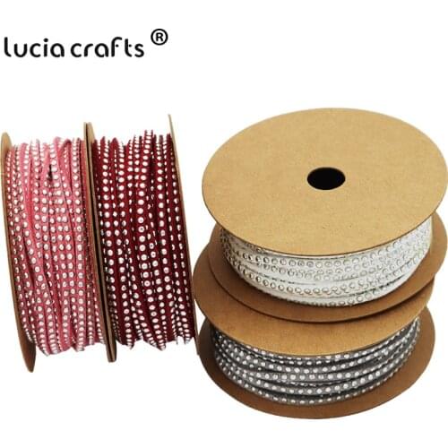 Lucia Crafts 5 M/Lot PU Leather Ribbon With Diamond Rhinestones Tape DIY Hair Bow Gift Wrapping Christmas Decor I1116