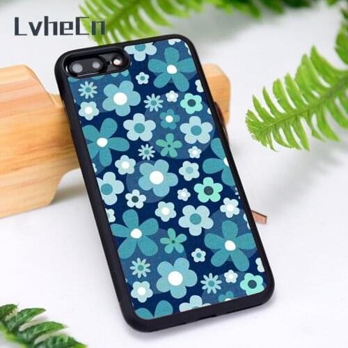 LvheCn Silicone Rubber Phone Case Cover for iPhone 6 6S 7 8 Plus X XS XR 11 12 Mini Pro Max Groovy Flowers Baby Indigo And Aqua