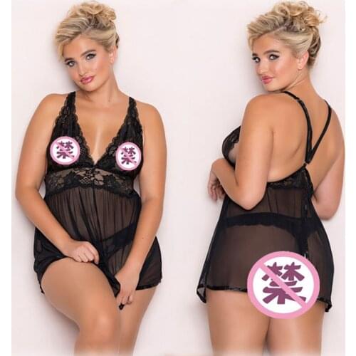 Fashion Womens Hot-Selling Sexy Plus Size Gauze Hanging Neck Nightdress European And American Sexy Underwear Factory Price