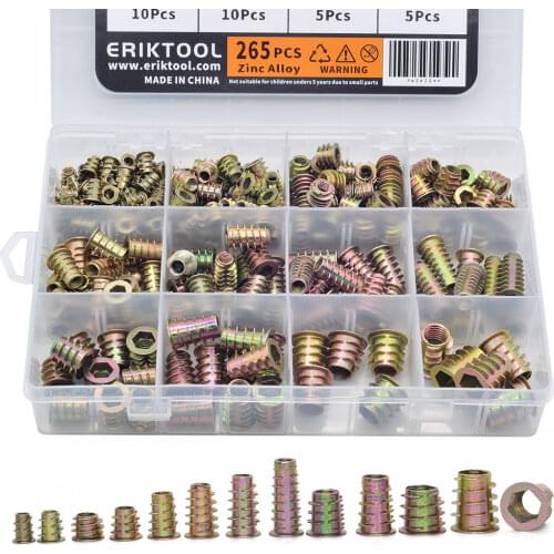 M4 M5 M6 M8 M10 Wood Insert Nuts Kit Furniture Screw Threaded Insert Nuts Inserts Bolt Fastener Set