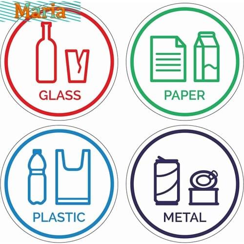 Glass,Paper,Plastic Sign Stickers Self-Adhesive Vinyl Decal Recycle Logos - Eco-Friendly Trash Can Signs Recycle Stickers Indoor