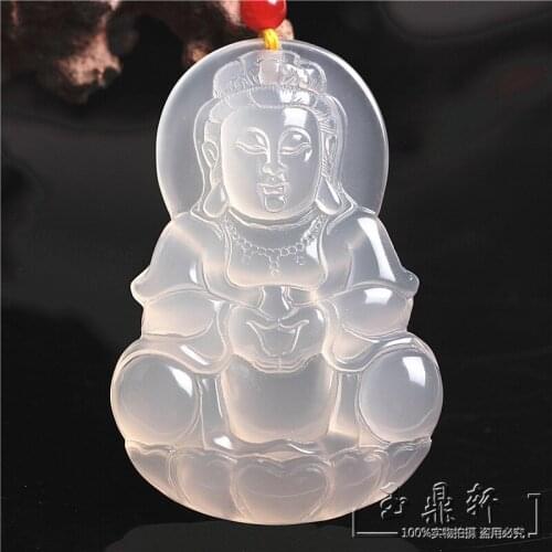 Natural ice kinds of chalcedony chalcedony pendant sitting Guanyin pendant with a certificate of genuine natural male style