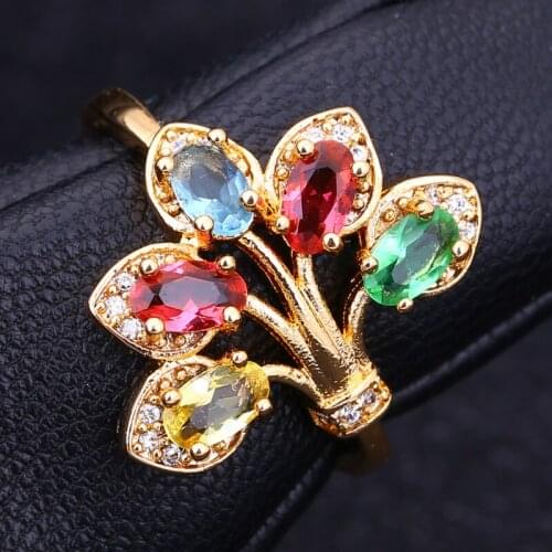 New 2021 Multi Gem Stone Rings For Women Fashion Jewellery Yellow Gold Party Ring Size 6 7 8 9 AR576