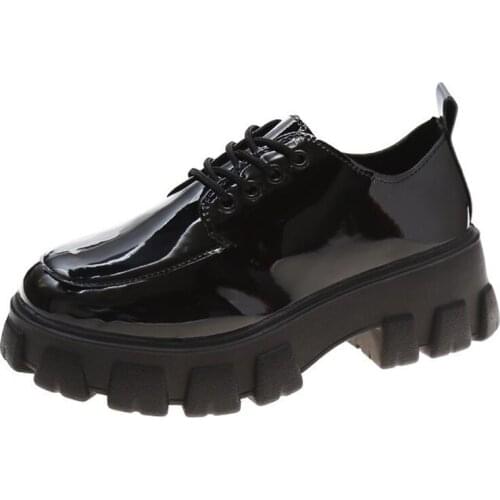 2021 New Womens Leather Shoes Womens Fashion British Style Black All-match Platform Platform Shoes Round-toe Single Shoes