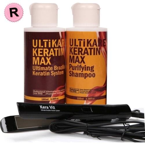 Chocolate Brazilian Keratin 100ML Treatment 12% +1pcs 100 Purifying Shampoo+Hair Flat Iron Tool Smoothing Hair Care Product