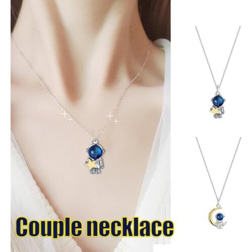 Couple Necklace Chain Sterling Silver Astronaut Necklace Milky Way Space Pendant Charming Jewelry Lovely Gifts For Women And Men