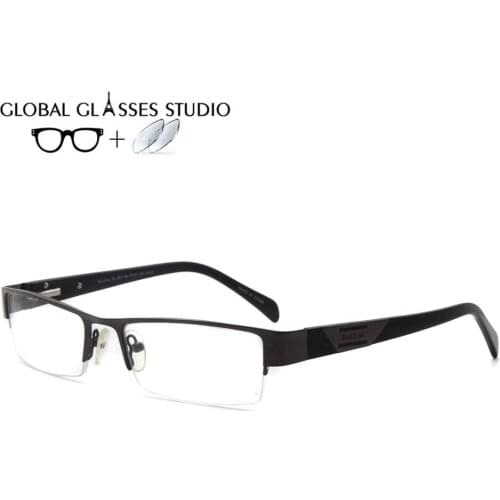 Half frame on men metal glasses black color acetate leg glasses frame glasses Prescription glasses 1.56 Index B1016 C2