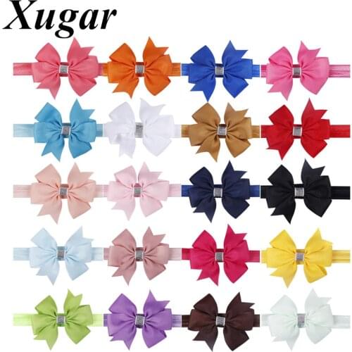 5 Pcs/Lot 3" Pinwheel Bow Headband Kids Solid Grosgrain Ribbon Bowknot Elastic Hair Bands Girls Hair Accessories