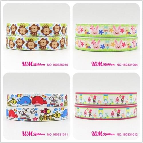 Q&N ribbon 7/8inch 22mm Cartoon Webbing Design Printed Grosgrain Wholesale Ribbon 50yards/roll For Headband