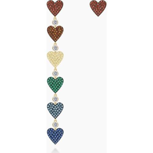 Luxury 925 Sterling Silver Asymmetric Rainbow Love Heart Long Drop Earring Multicolor Cubic Ziconia Stones Women Jewelry